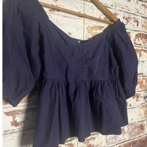 Free People Veronica Sweetheart Peplum Pure Cotton Blouse - Picture 6 of 10